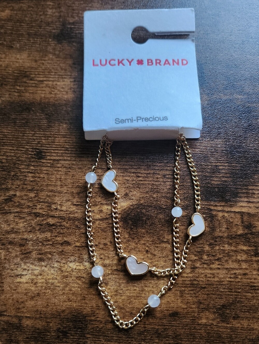 Lucky Brand Gold-Tone Layered Heart Anklet with White Accents